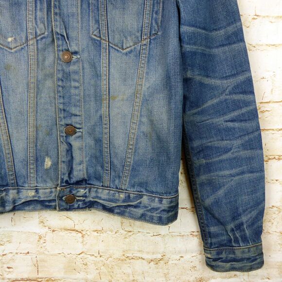 VTG Abercrombie & Fitch Trucker Jacket Men L Slim Blue Denim Wash Distress Y2K - Picture 6 of 14